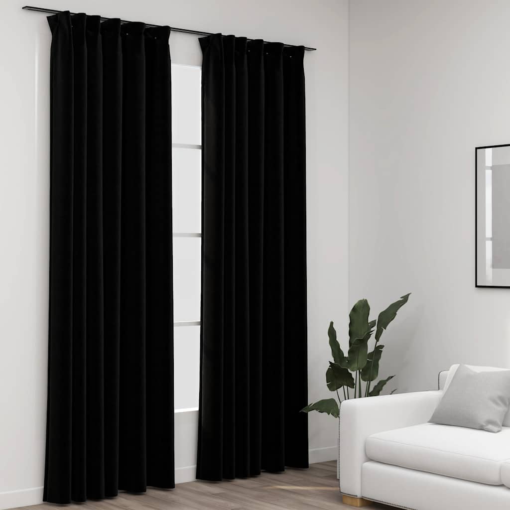 Tende vidaxl lino look ganci blackout 2 st 140x225 cm nero