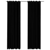 Vidaxl Vorhänge Leinen -Look Blackout Haken 2 ST 140x245 cm Schwarz
