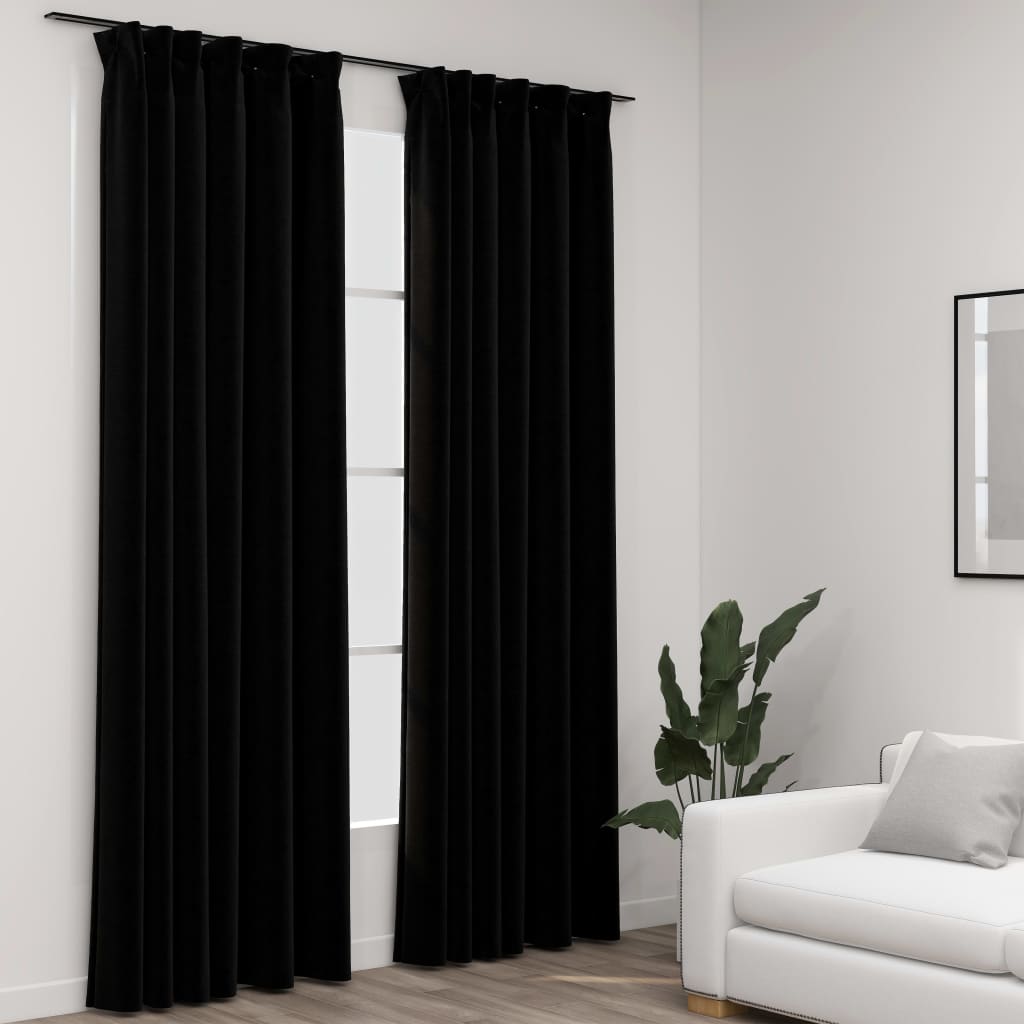 Vidaxl Vorhänge Leinen -Look Blackout Haken 2 ST 140x245 cm Schwarz