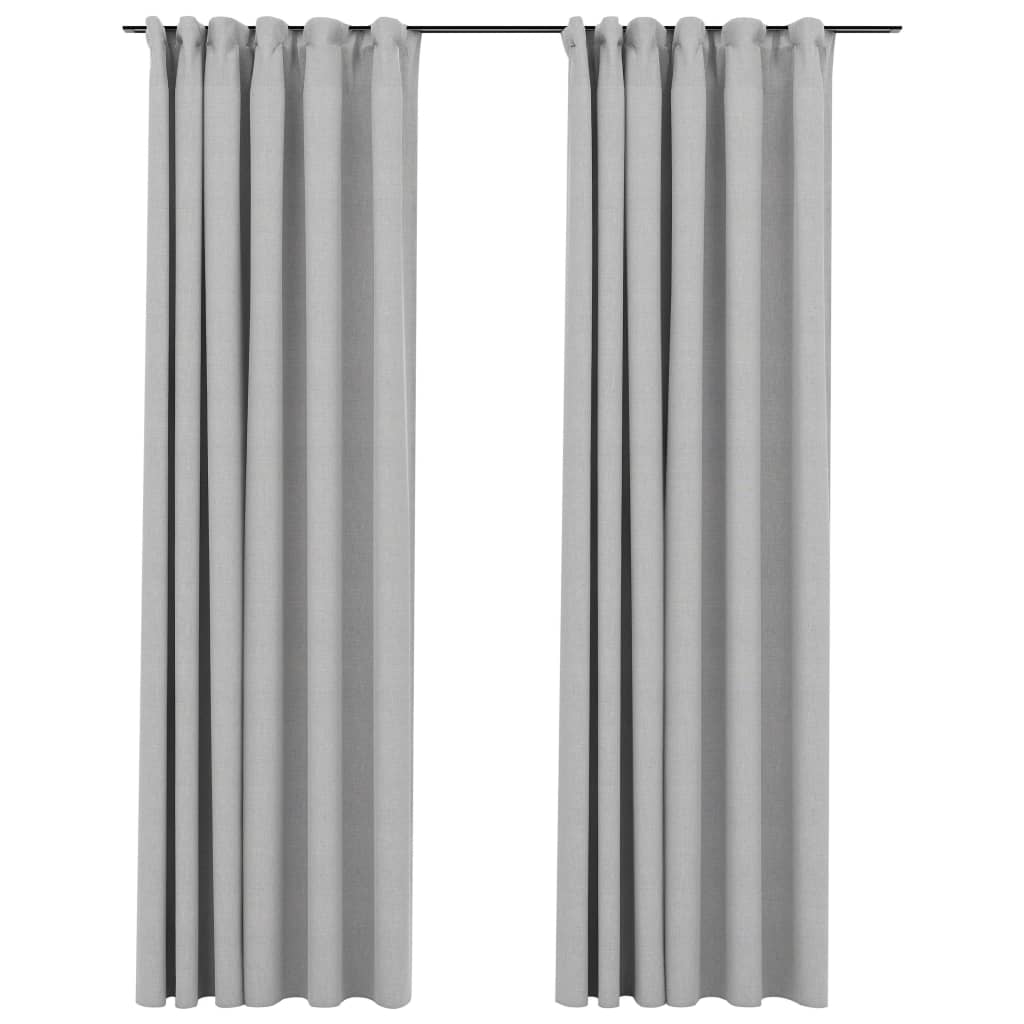 VIDAXL -Vorhänge Leinen sehen verdammte Haken 2 PCs 140x245 cm Grau aus