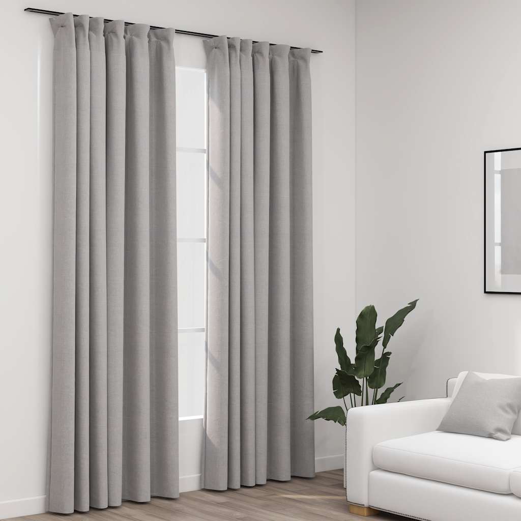 VidaXL Curtains Linen Look Damning hooks 2 pcs 140x245 cm Gray