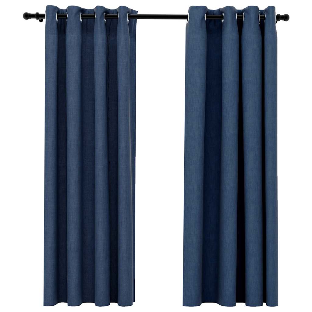 VidaXL Curtains Linen Look Damning Eyes 2 st 140x175 cm Blue