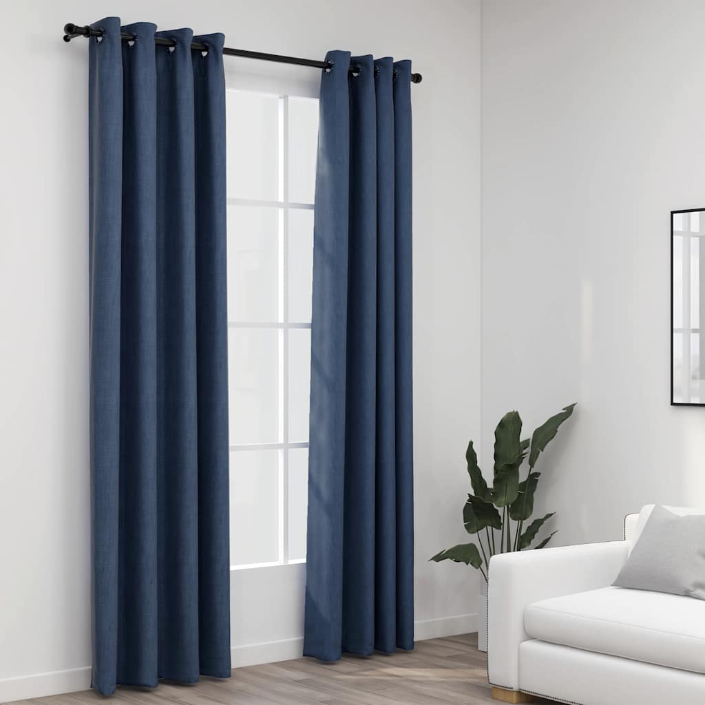 Tende vidaxl lino look occhi dannosi 2 st 140x245 cm blu