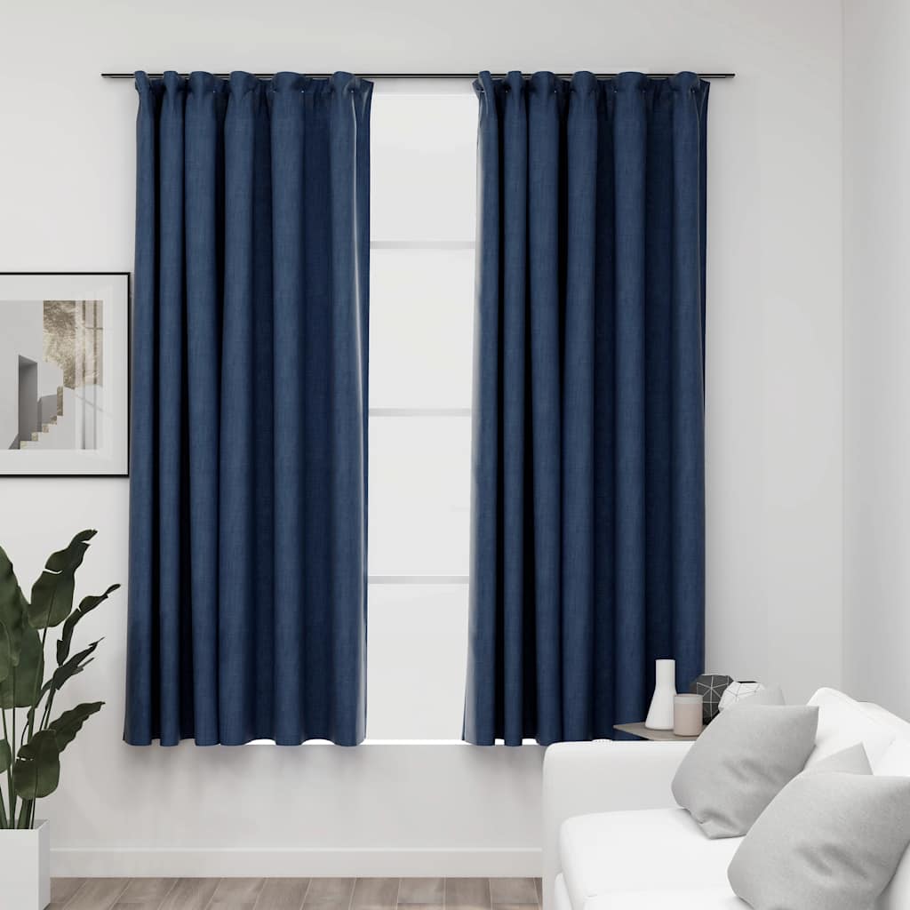 Vidaxl Curtains Linen vypadají zatracené háčky 2 st 140x175 cm modrá