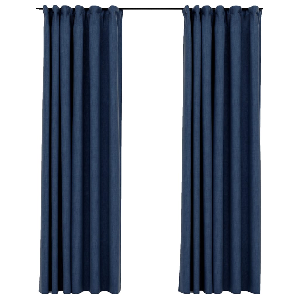 Cortinas Vidaxl Ganchos de apagón de aspecto de lino 2 ST 140x225 CM Azul