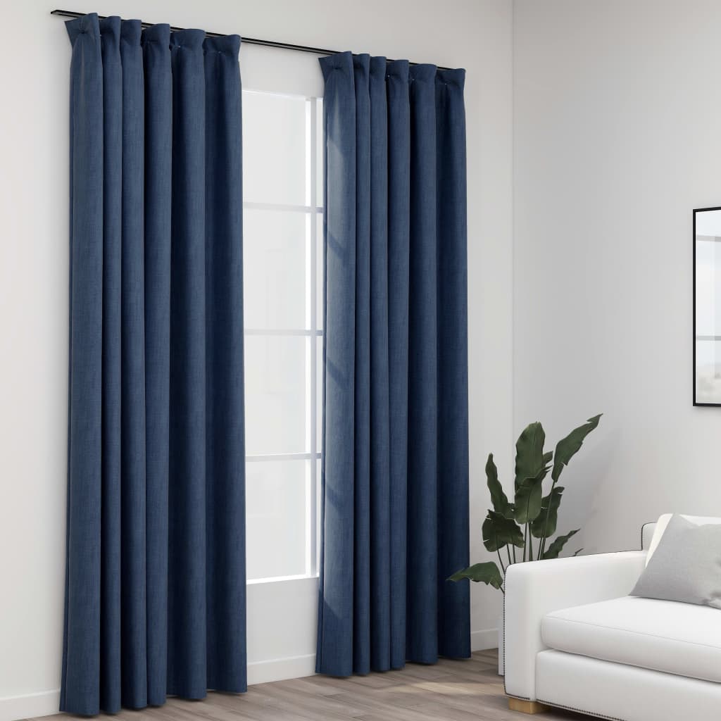 Cortinas Vidaxl Lino Look Blawout Hooks 2 ST 140x245 CM Azul