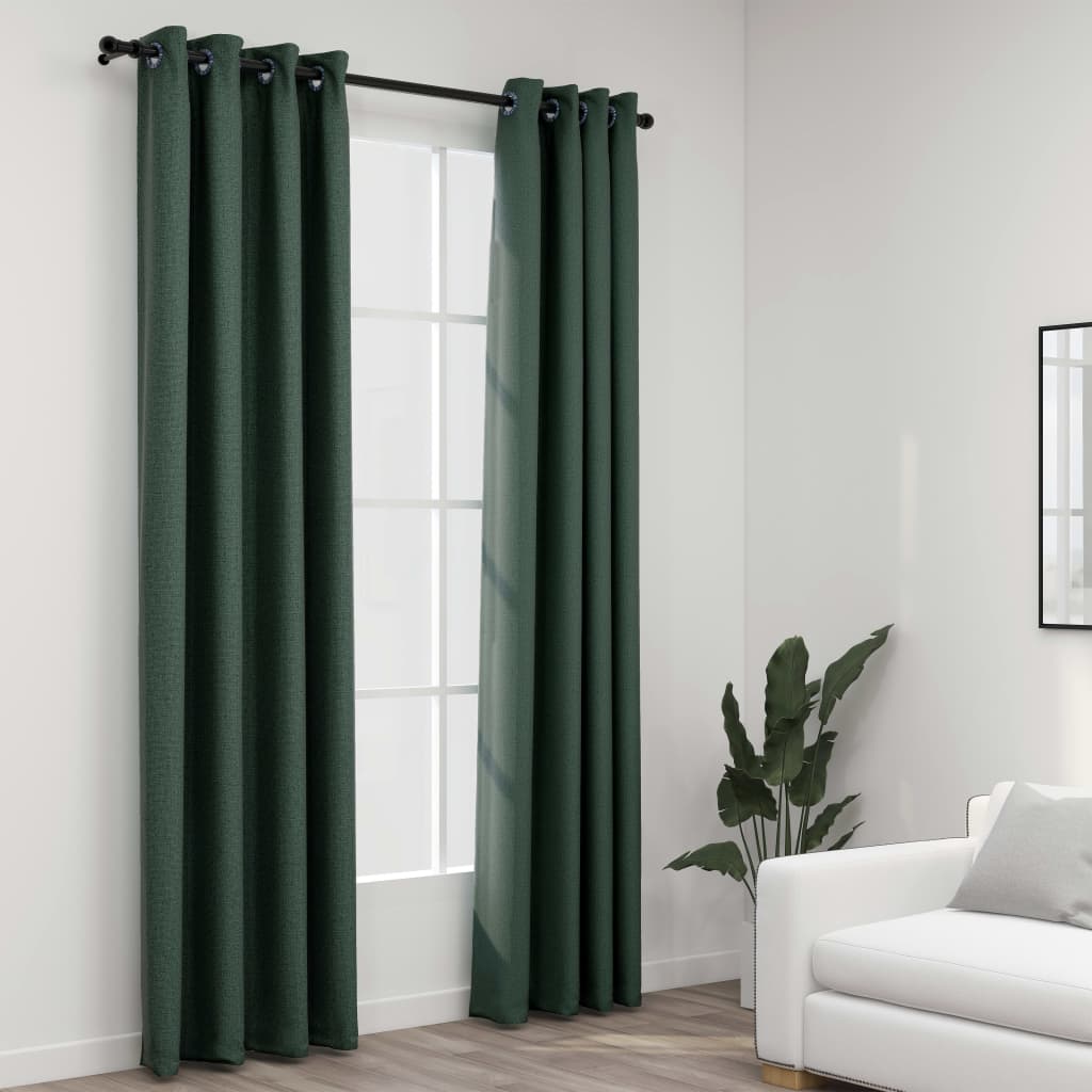 Cortinas Vidaxl Lino Mire los ojos condenatorios 2 ST 140X225 cm verde