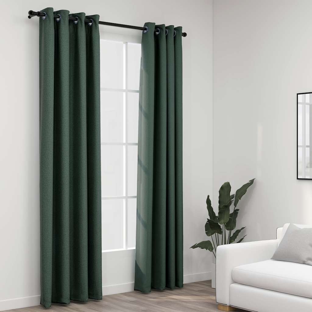 Tende vidaxl lino look occhi dannosi 2 st 140x245 cm verde