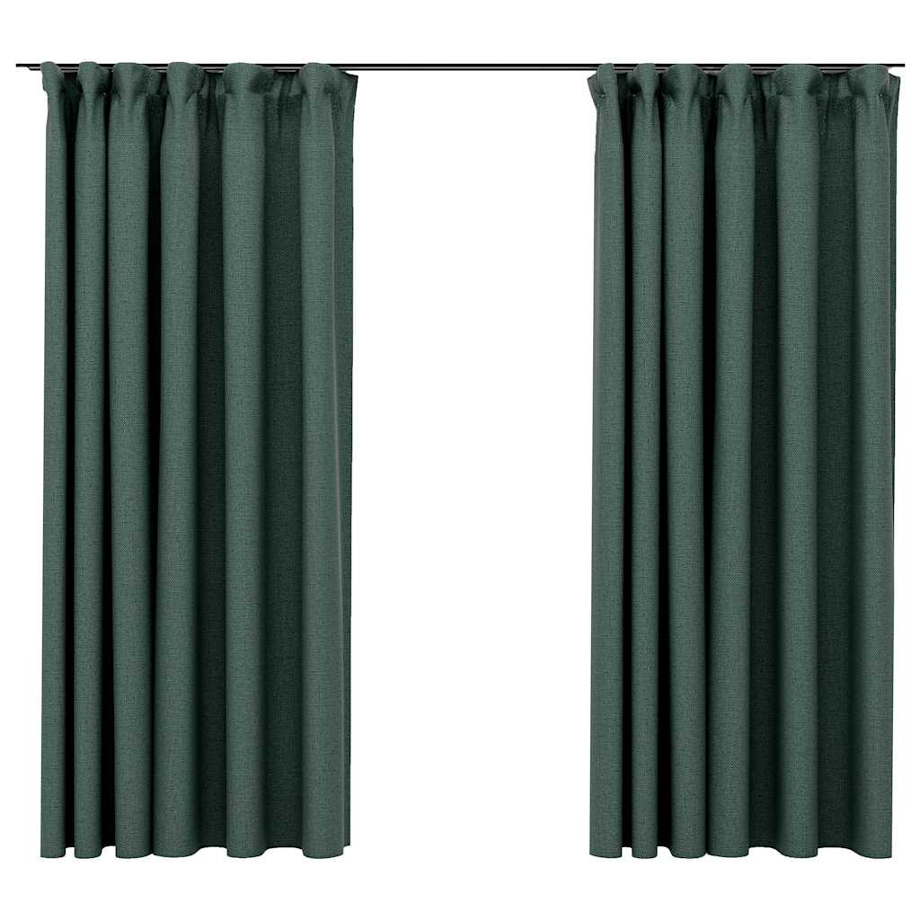 Cortinas de Vidaxl Lino Look Belegios Ganchos 2 ST 140x175 CM Verde