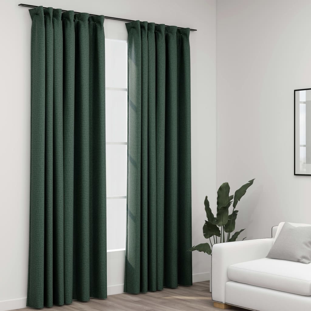 Tende vidaxl lino look ganci dannosi 2 st 140x225 cm verde