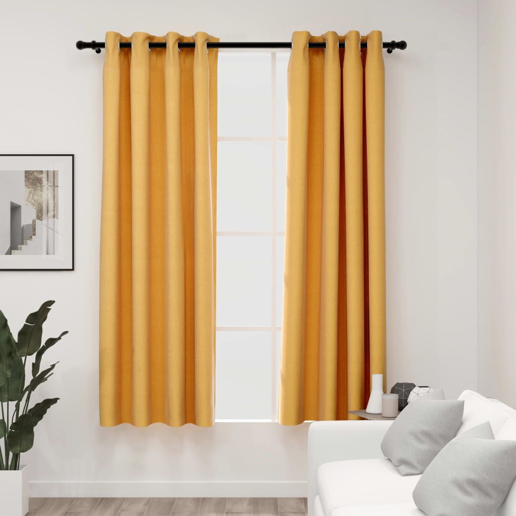 Cortinas Vidaxl Lino Mirando Ojos condenatorios 2 ST 140X175 CM Amarillo