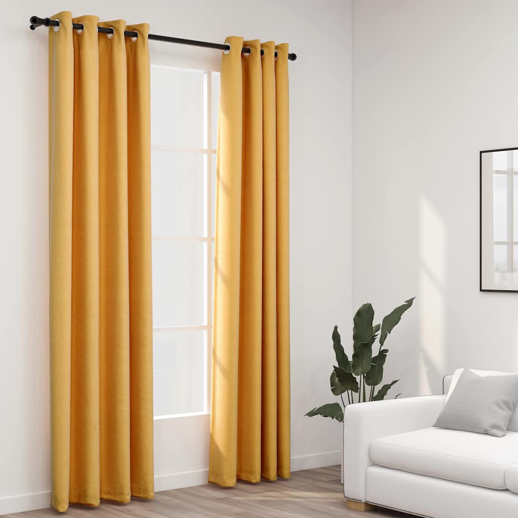 Cortinas Vidaxl Lino Mire los ojos condenatorios 2 ST 140X225 CM Amarillo