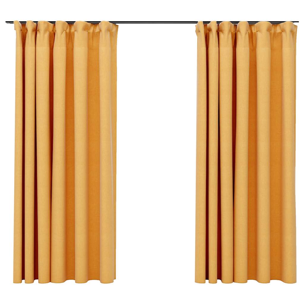 Vidaxl curtains linen look blackout hooks 2 st 140x175 cm yellow