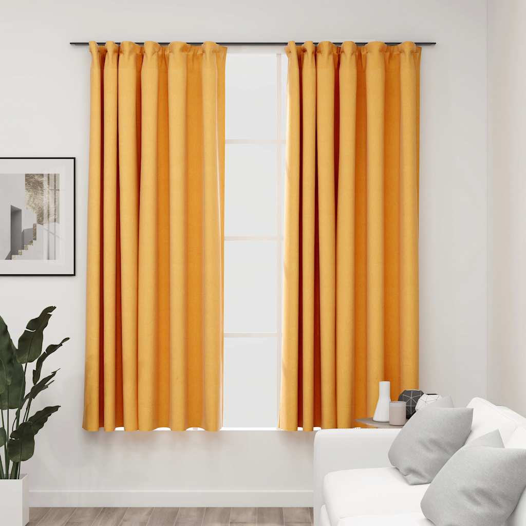 Tende vidaxl lino look ganci blackout 2 st 140x175 cm giallo