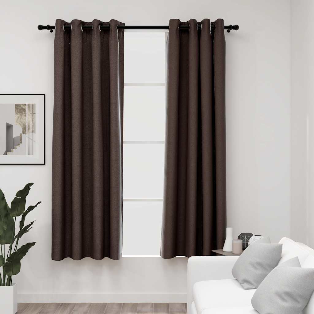 VidaXL Curtains Linen Look Damning Eyes 2 st 140x175 cm Taupe