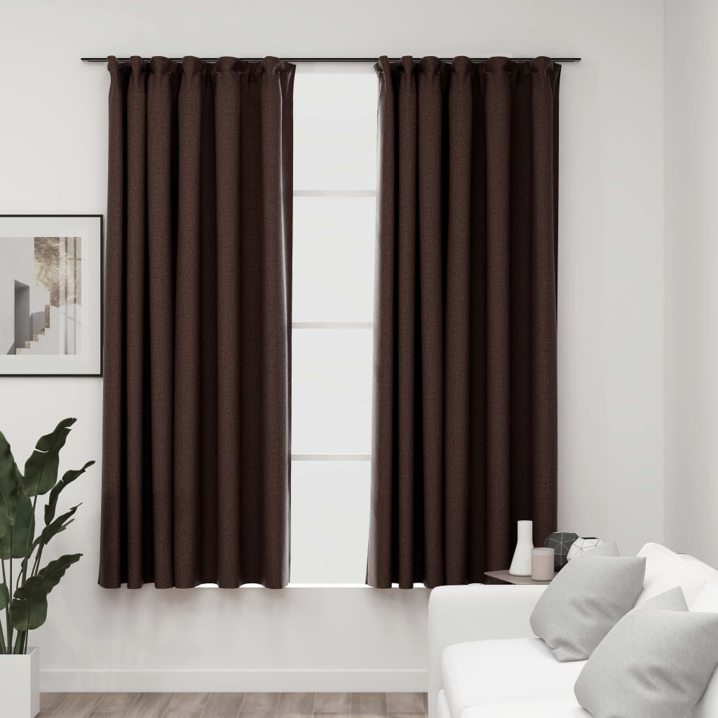 Vidaxl gardiner linne ser fördömda krokar 2 st 140x175 cm taupe