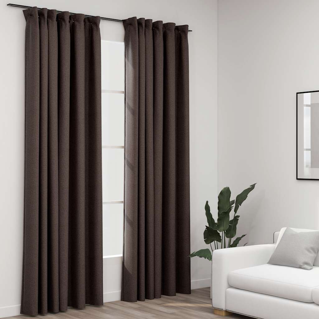 Vidaxl zasłony lniane haczyki zaciemniające 2 szt. 140x225 cm taupe