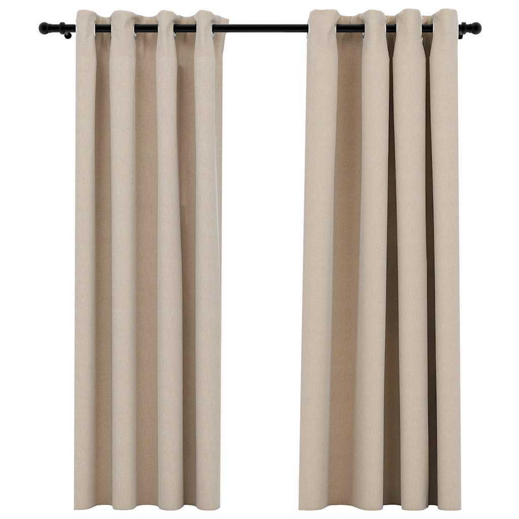 Vidaxl gardiner linned look damende øjne 2 st 140x175 cm beige