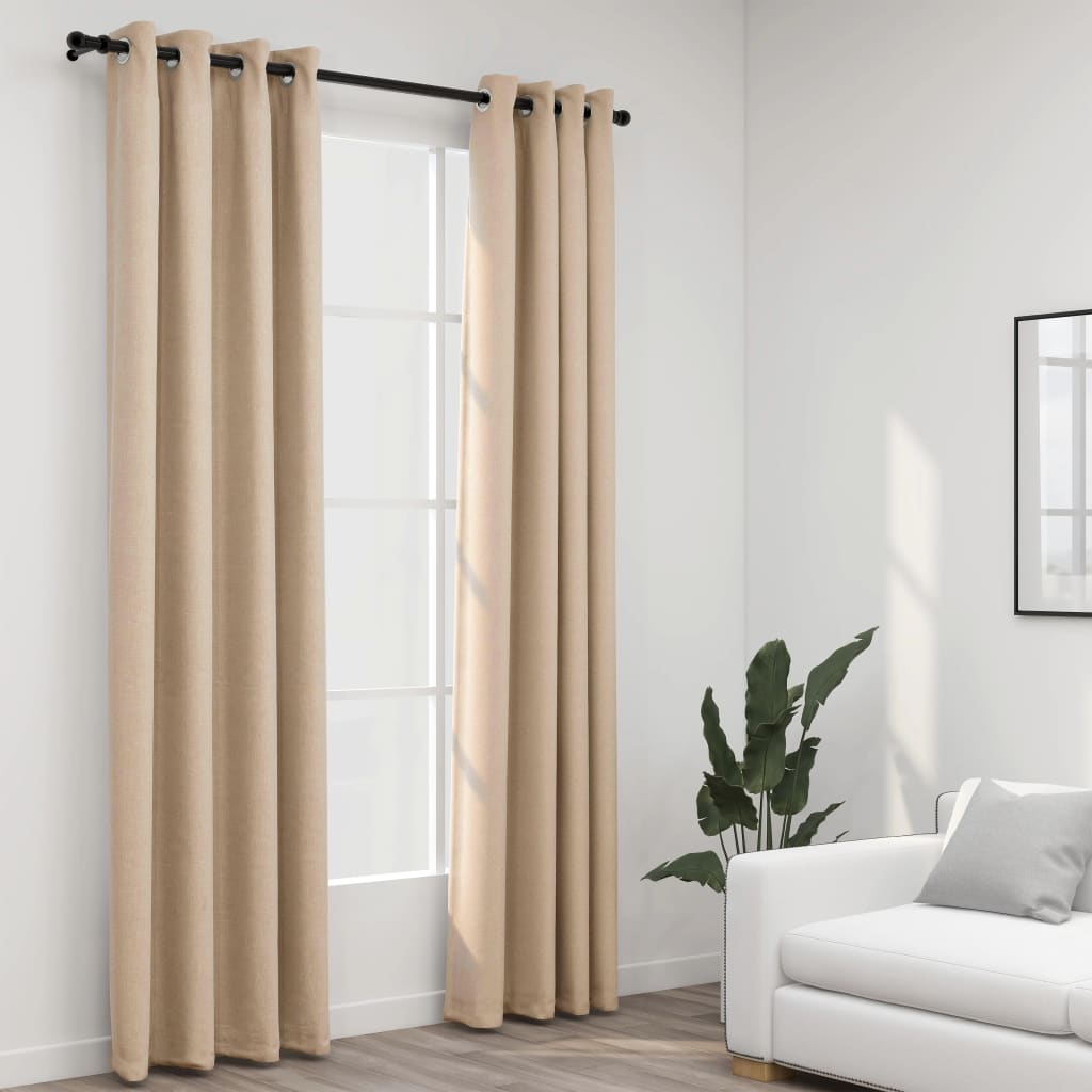 Vidaxl gordijnen linnen-look verduisterend ogen 2 st 140x245 cm beige