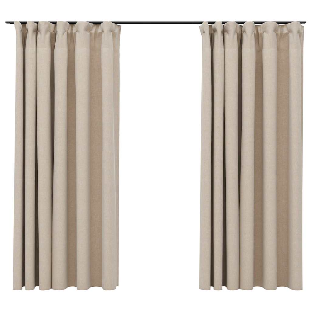 VIDAXL-Vorhänge aus Blackout-Haken von Leinen-Look 2 ST 140x175 cm Beige