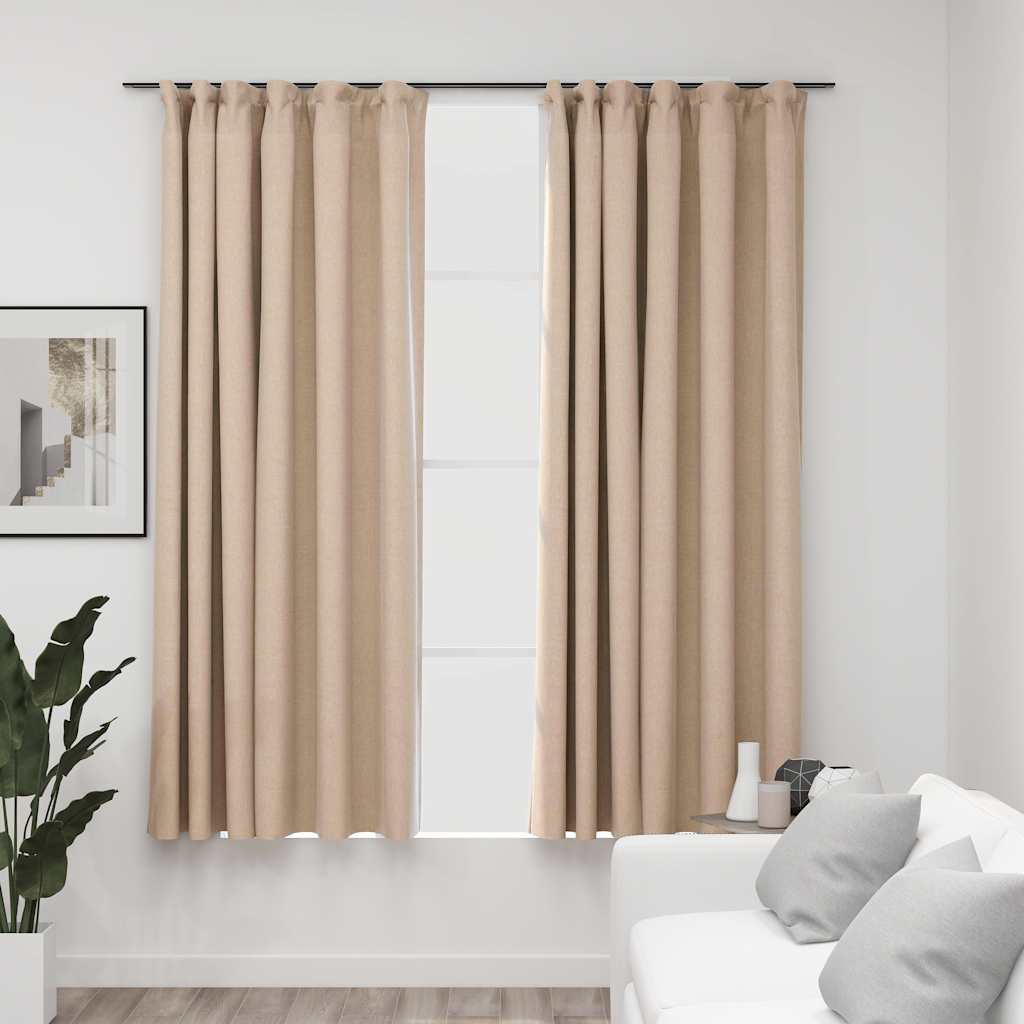 BIDAXL-gardiner LINEN LÄNGA BLACKOUT HOOKS 2 ST 140X175 CM BEIGE