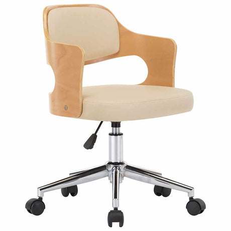 Vidaxl kantoorstoel draaibaar gebogen hout en kunstleer crème