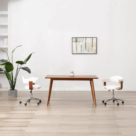 Vidaxl eetkamerstoelen draaibaar 2 st gebogen hout en kunstleer wit