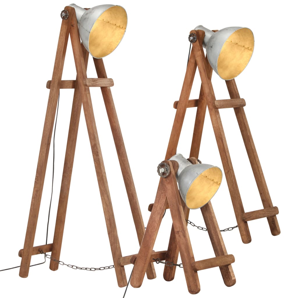 Vidaxl Floor lamps 3 st e27 solid mango wood silver colored