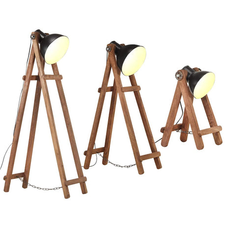 VidaXL Stehlampen 3 Stk. E27 massives Mangoholz schwarz