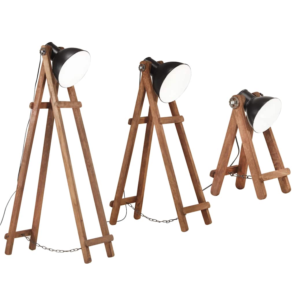 VidaXL Stehlampen 3 Stk. E27 massives Mangoholz schwarz