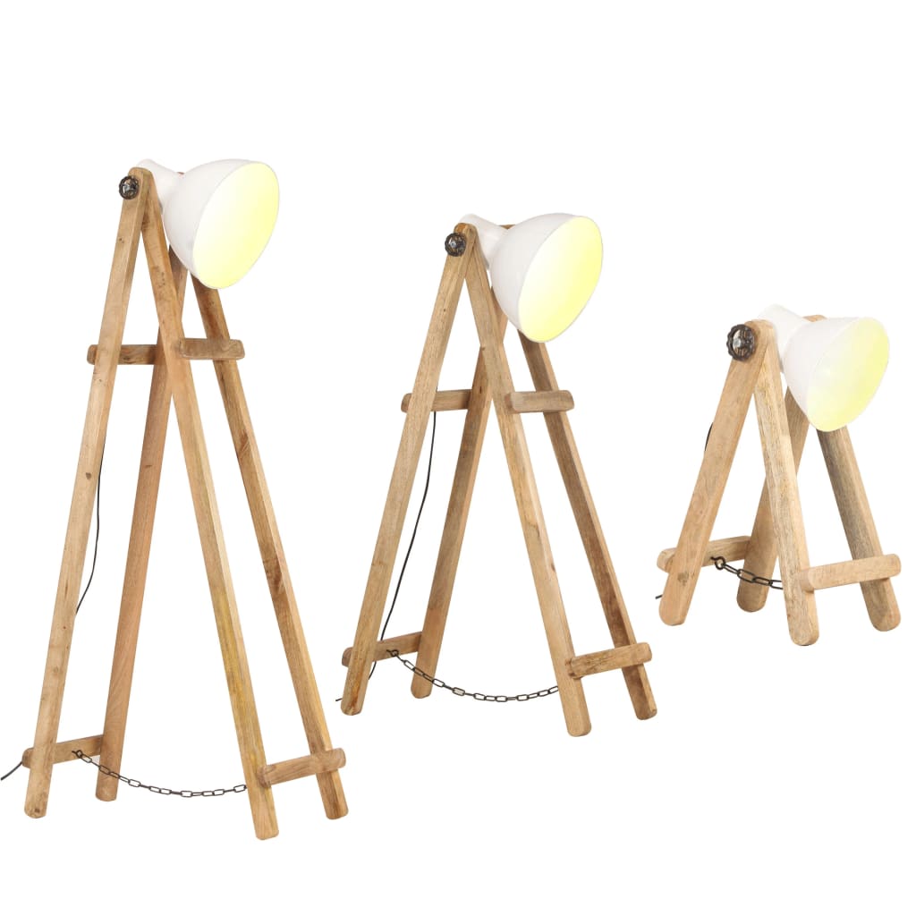 Vidaxl Floor lamps 3 ST E27 Solid Mangohout White