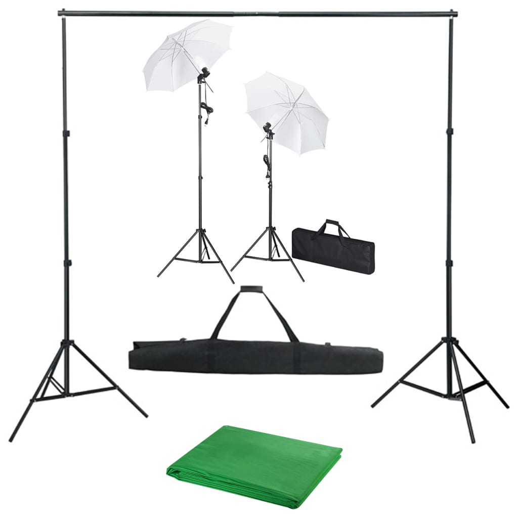 Ensemble de studio photo Vidaxl avec fond, lampes et parapluies