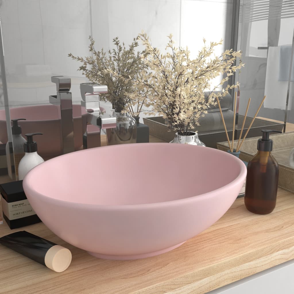 Vidaxl Washbasin Oval 40x33 cm keramisk såle rosa