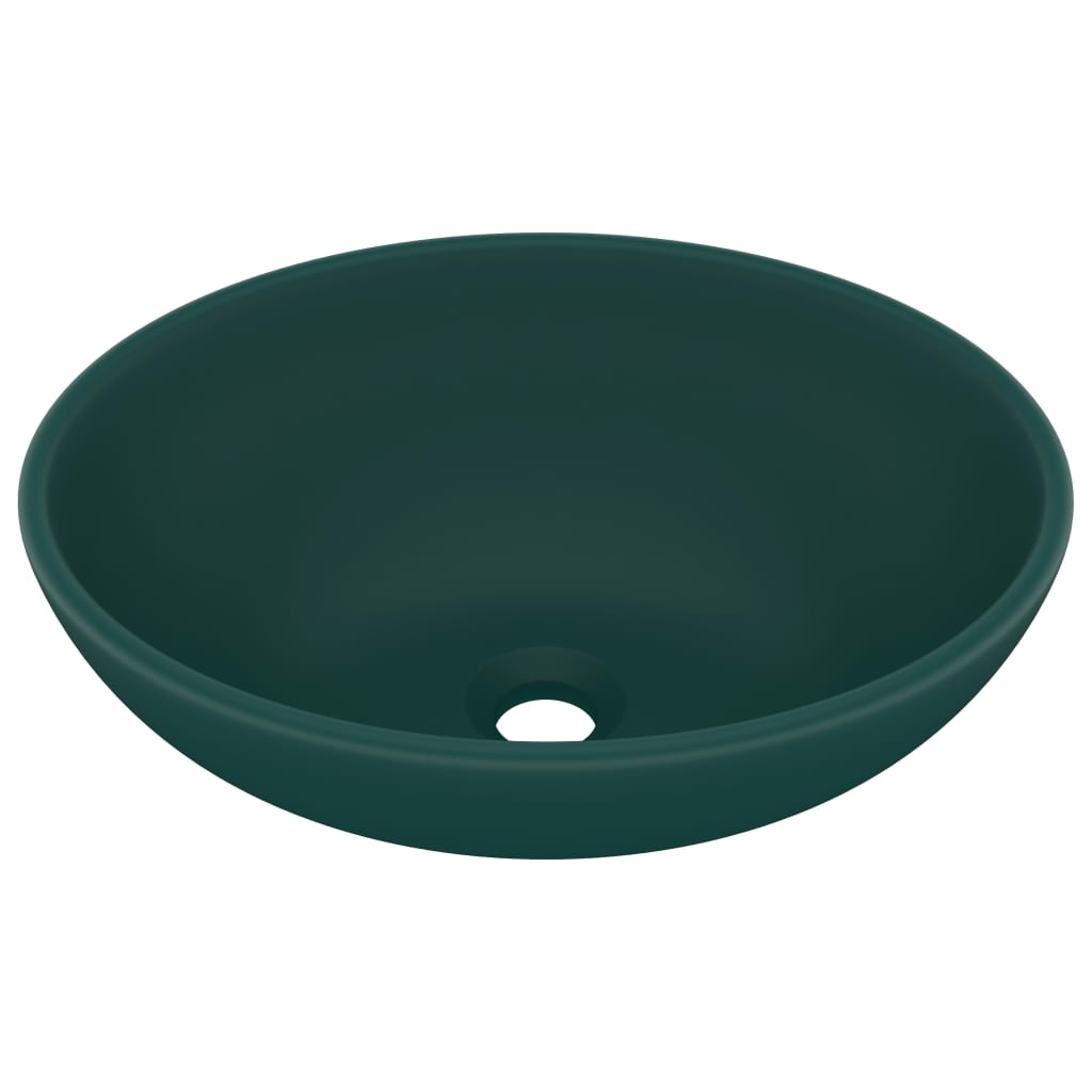 Vidaxl Washbasin oval 40x33 cm keramika matt temno zelena