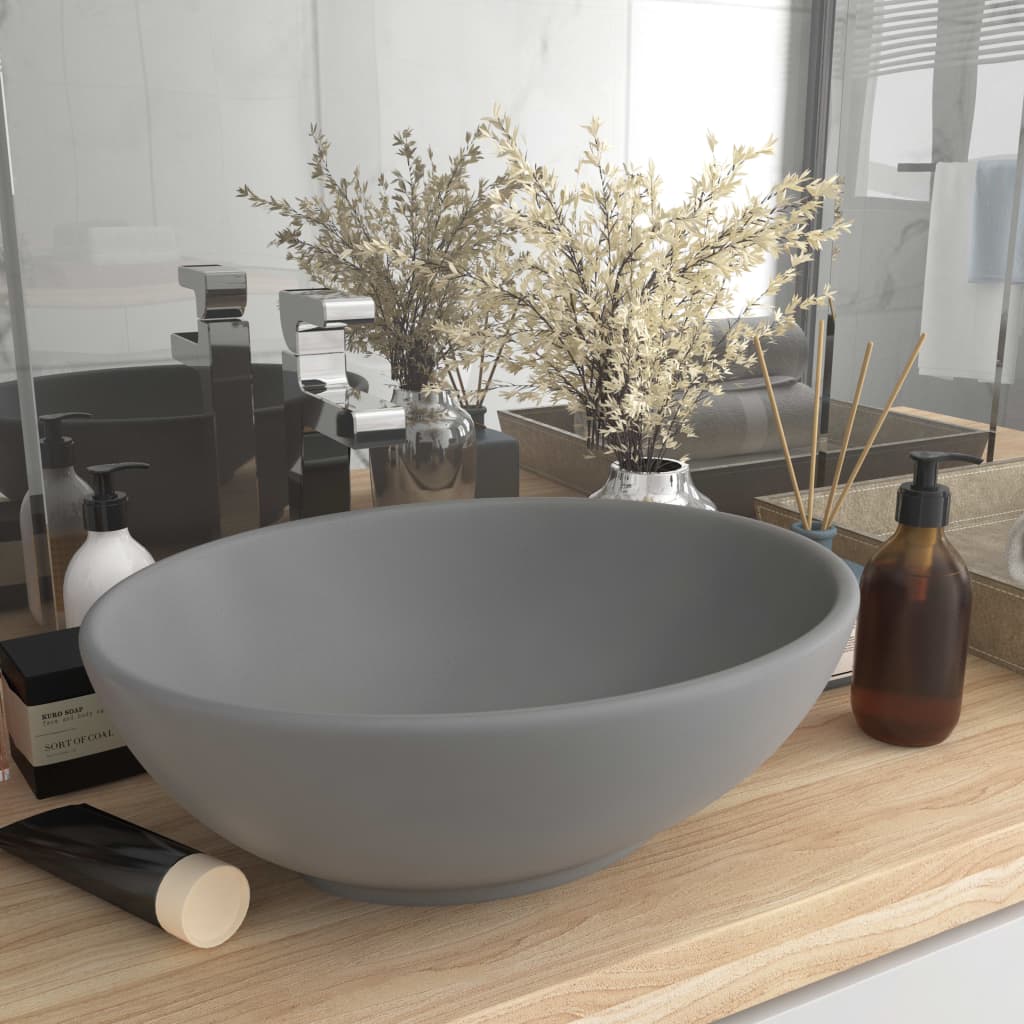 Vidaxl Washbasin Oval 40x33 cm keramic Matt Light Grey