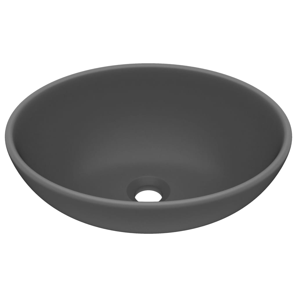 VidaXL Washbasin Oval 40x33 cm Ceramic Mat Dark gray