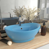 Vidaxl Washbasin z pristaniščem oval 58,5x39 cm keramika matt svetlo modra