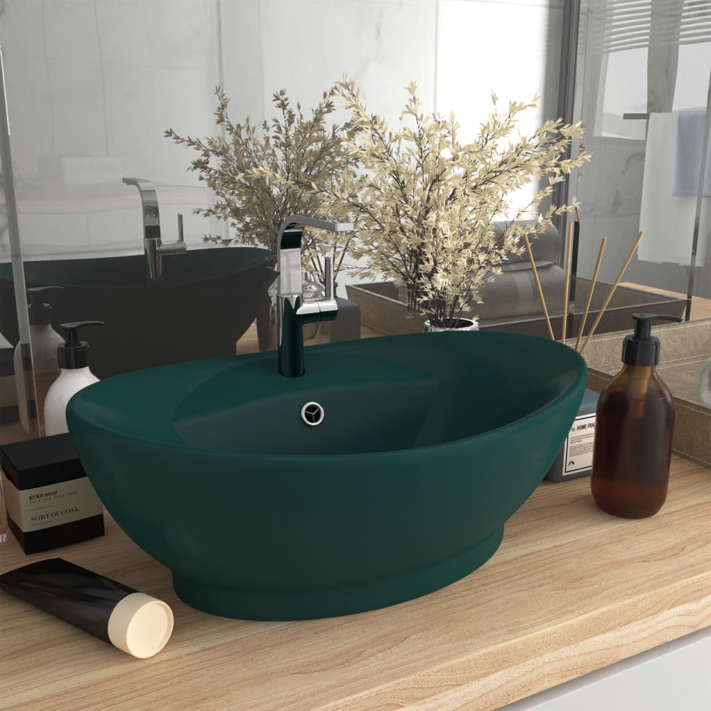 Vidaxl Washbasin s přistáním oválu 58,5x39 cm keramic Matt Dark Green