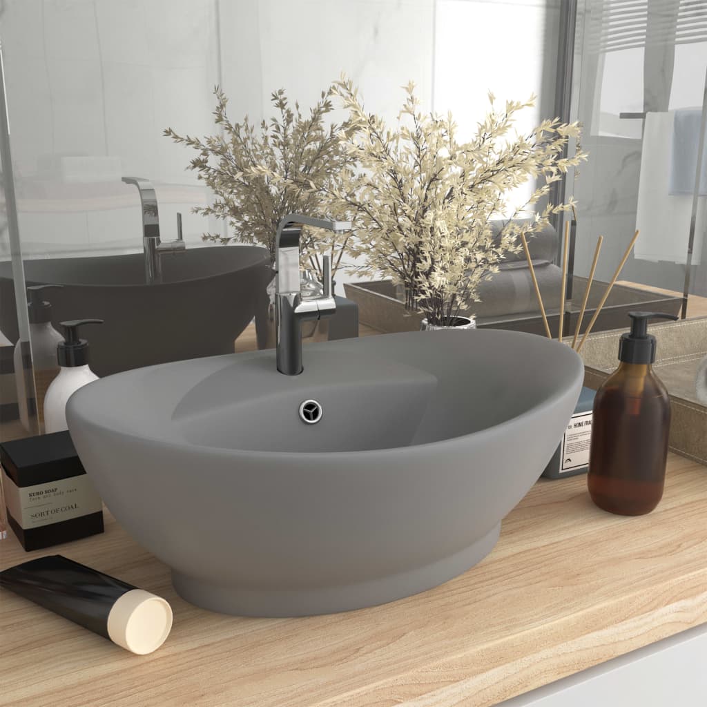 Vidaxl washbasin s přistáním oválu 58,5x39 cm keramic matný světle šedá