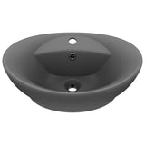 Vidaxl -Waschbecken mit Landung oval 58,5 x 39 cm Keramik Matt Dunkelgrau