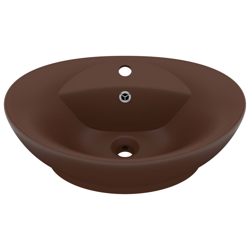 Vidaxl Washbasin z pristaniščem oval 58,5x39 cm keramika matt temno rjava