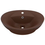 Vidaxl Washbasin z pristaniščem oval 58,5x39 cm keramika matt temno rjava