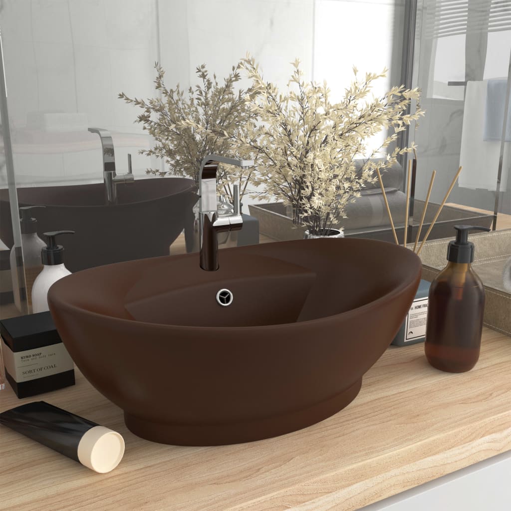 Vidaxl Washbasin s přistáním oválu 58,5x39 cm keramic Matt tmavě hnědá