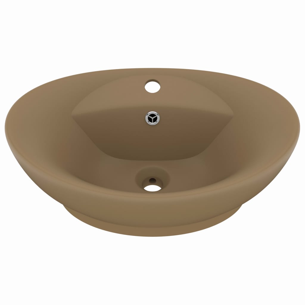 Vidaxl Washbasin z pristaniščem oval 58,5x39 cm keramična mat krema