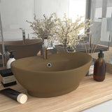 Vidaxl Washbasin z pristaniščem oval 58,5x39 cm keramična mat krema