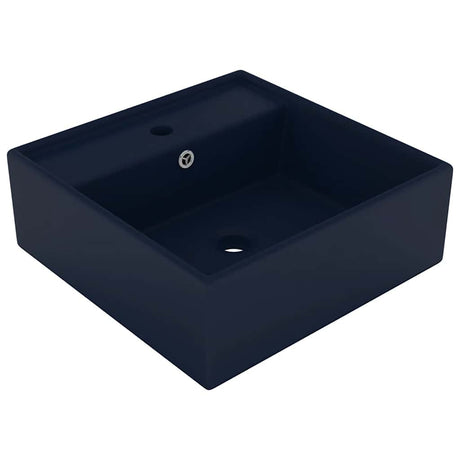 Vidaxl wastafel met overloop vierkant 41x41cm keramiek mat donkerblauw