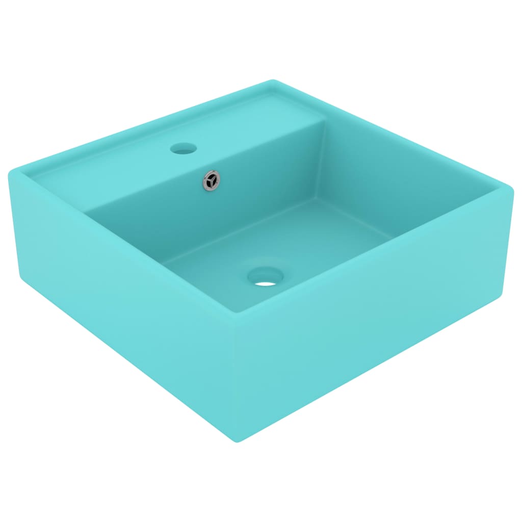 Vidaxl Washbasin s pristajalnim kvadratom 41x41 cm keramična matt svetlo zelena