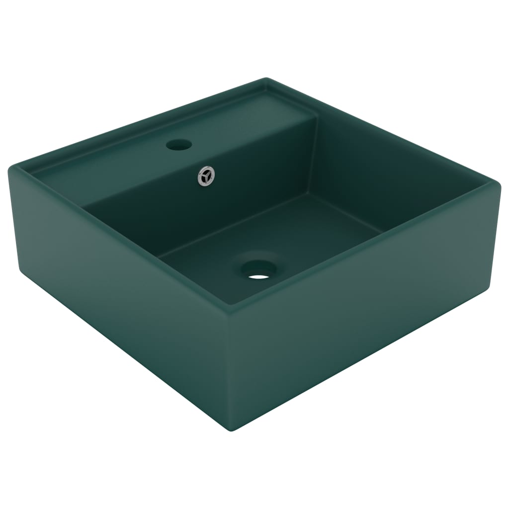 Vidaxl Washbasin med Landing Square 41x41cm keramisk matt mørkegrønn