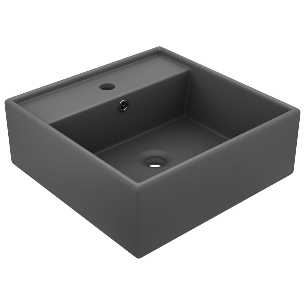 Vidaxl Washbasin s pristajalnim kvadratom 41x41cm keramika Matt temno sivo