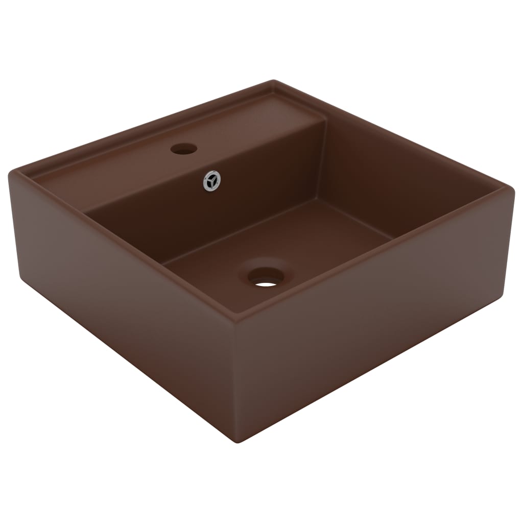 Vidaxl Washbasin s pristajalnim kvadratom 41x41cm keramika Matt temno rjava